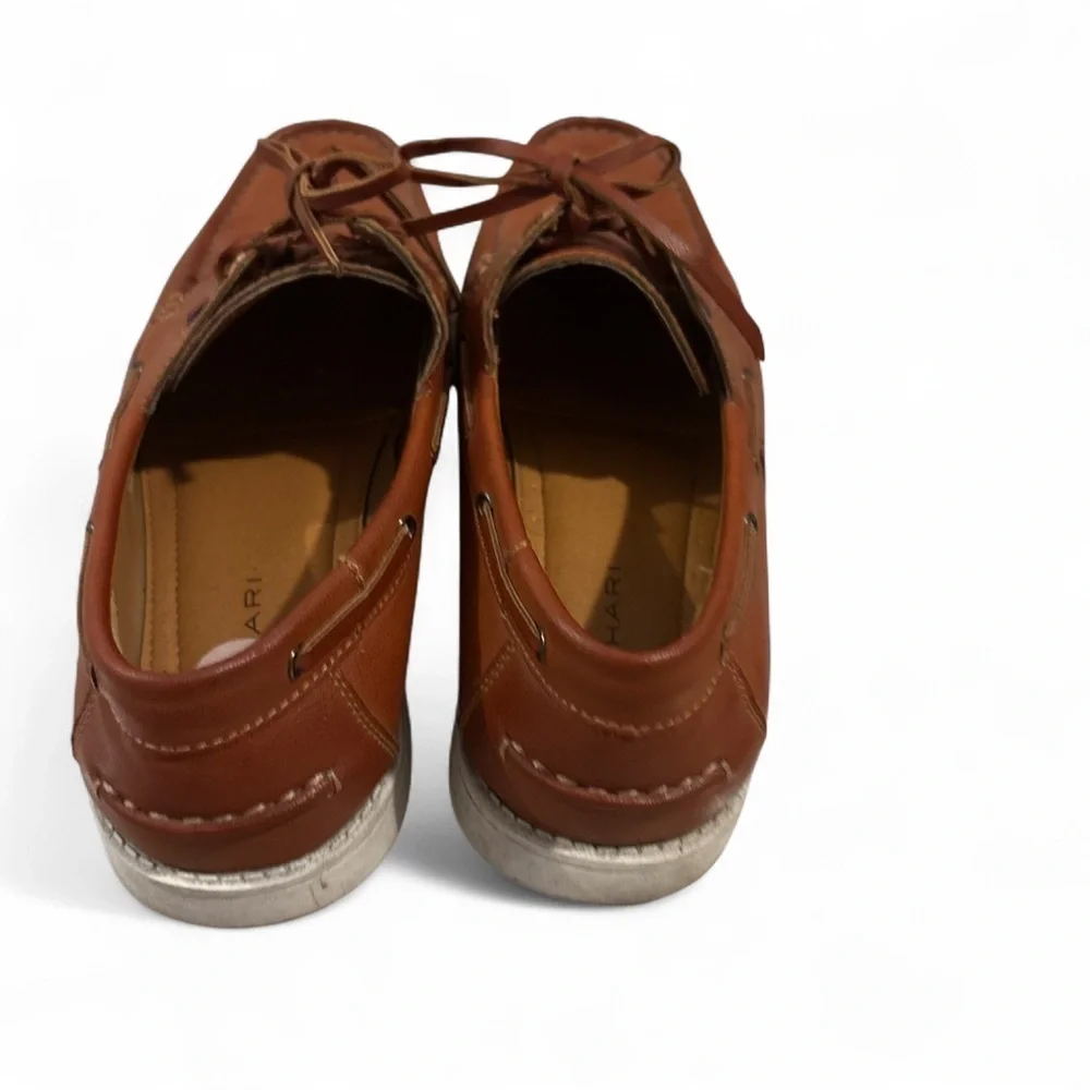 Tahari Men’s Brown Leather Boat Shoes Size 12 Moc Toe Stripe Casual Loafers